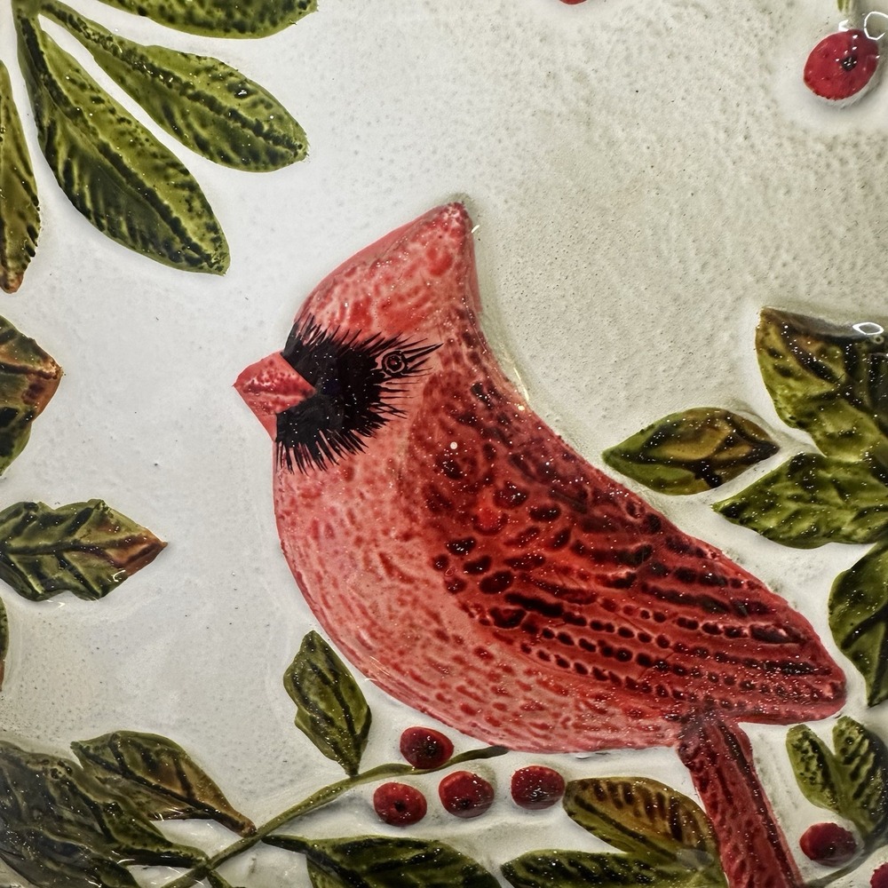 Red Cardinal Artisan Suncatcher Metal Decor Hanger 9" X 7" Holly Branch Glass - Picture 3 of 14